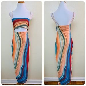 AFRM Matera Midi Cut Out Dress Small in Blue Abstract